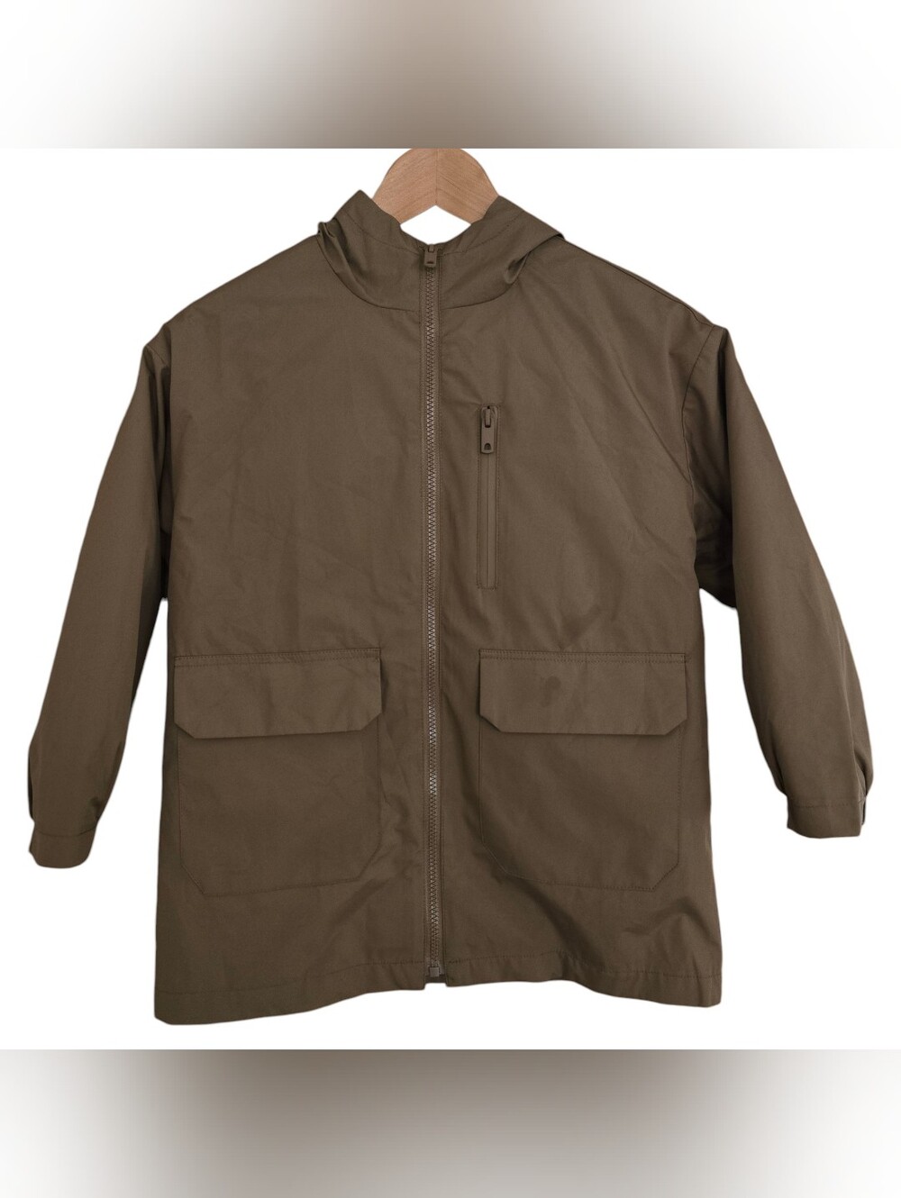 Zara Hooded Raincoat Youth Size 8-9 Full Zip Snap Pockets